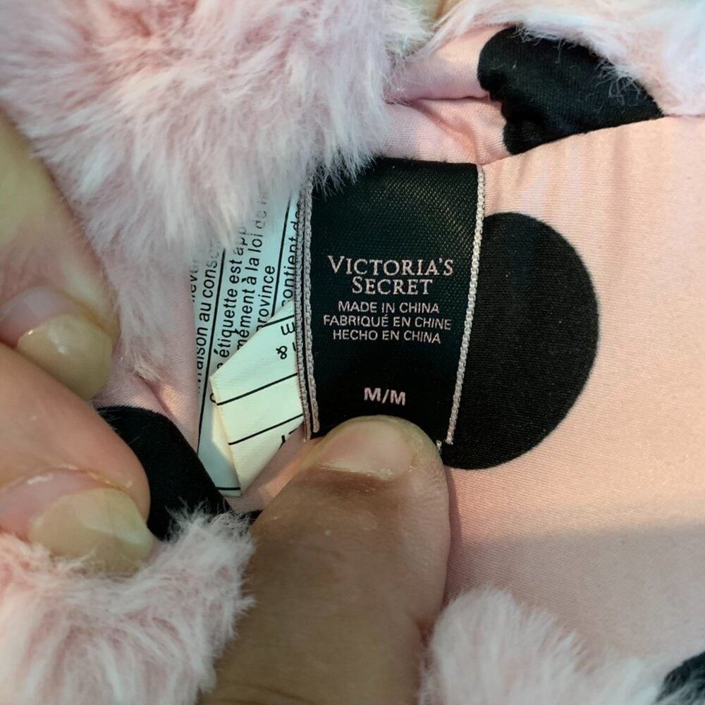 Victoria Secret Pink with black polka dot with "fur" trim Slippers - M - Picture 5 of 9